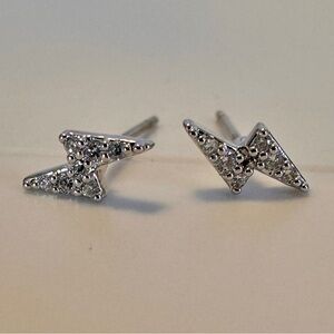 Silver Lightning Bolt Stud Earrings Cubic Zirconia Minimal Sparkle